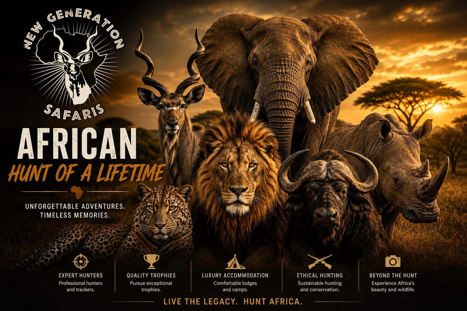 New Generation Safaris — African Hunt of a Lifetime. Expert hunters, quality trophies, luxury accommodation, ethical hunting and unforgettable African adventures.